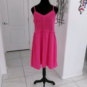 New Fuchsia Raspberry Pink Crochet Bodice Cami Dress Adjustable Straps M SO